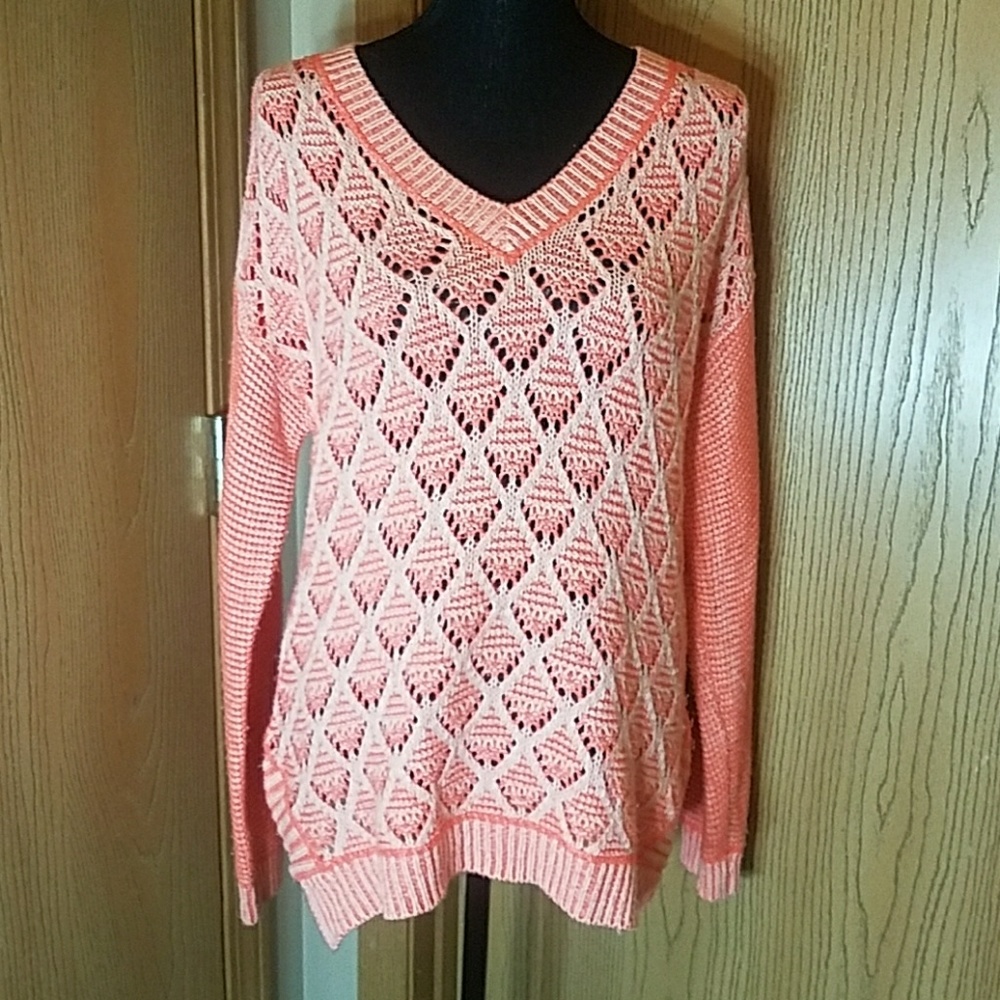 Route 66 Pink V-Neck Long Sleeve Sweater